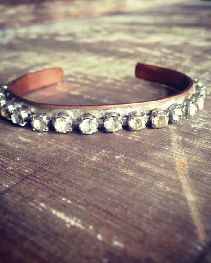 Boho glam rhinestone bracelet handmade from vintage findings